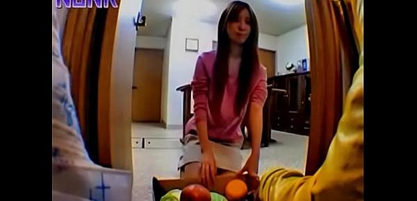  Asian wife provokes a fruit seller in front her husband and fucks him